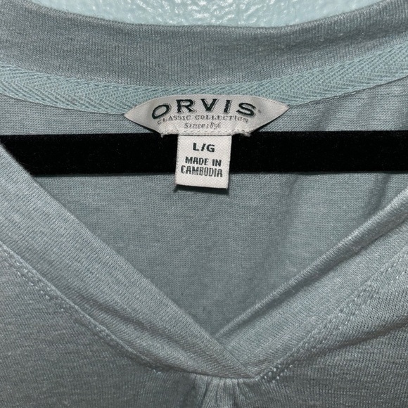Orvis 3/4 Length Sleeve Linen Blend Shirt Womens Size Large Blue Green Color - Picture 3 of 6